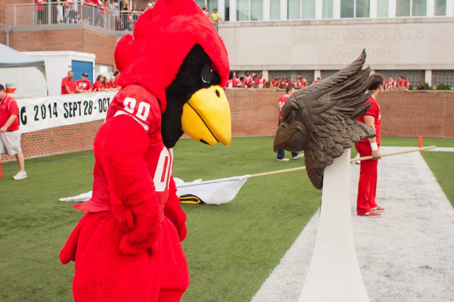 Reggie Redbird has a moment with himself